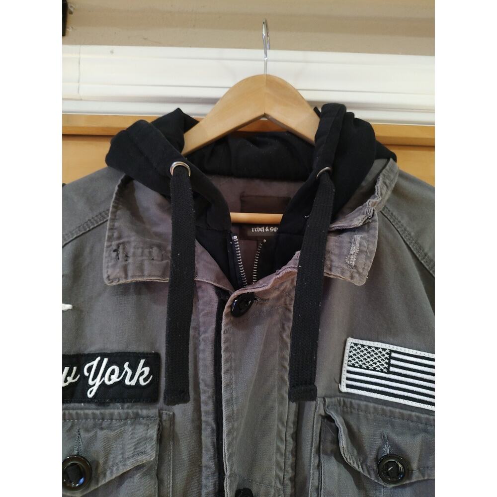 Women's REBEL & SOUL New York Patch Dark Gray Full Zip/Button Jacket Sz XXL - Picture 7 of 11